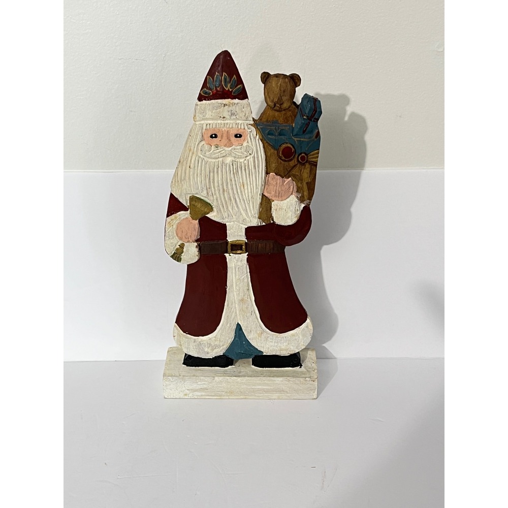 Unbranded Santa Claus Figurine ‎ Red Vintage Wood Folk Art Christmas